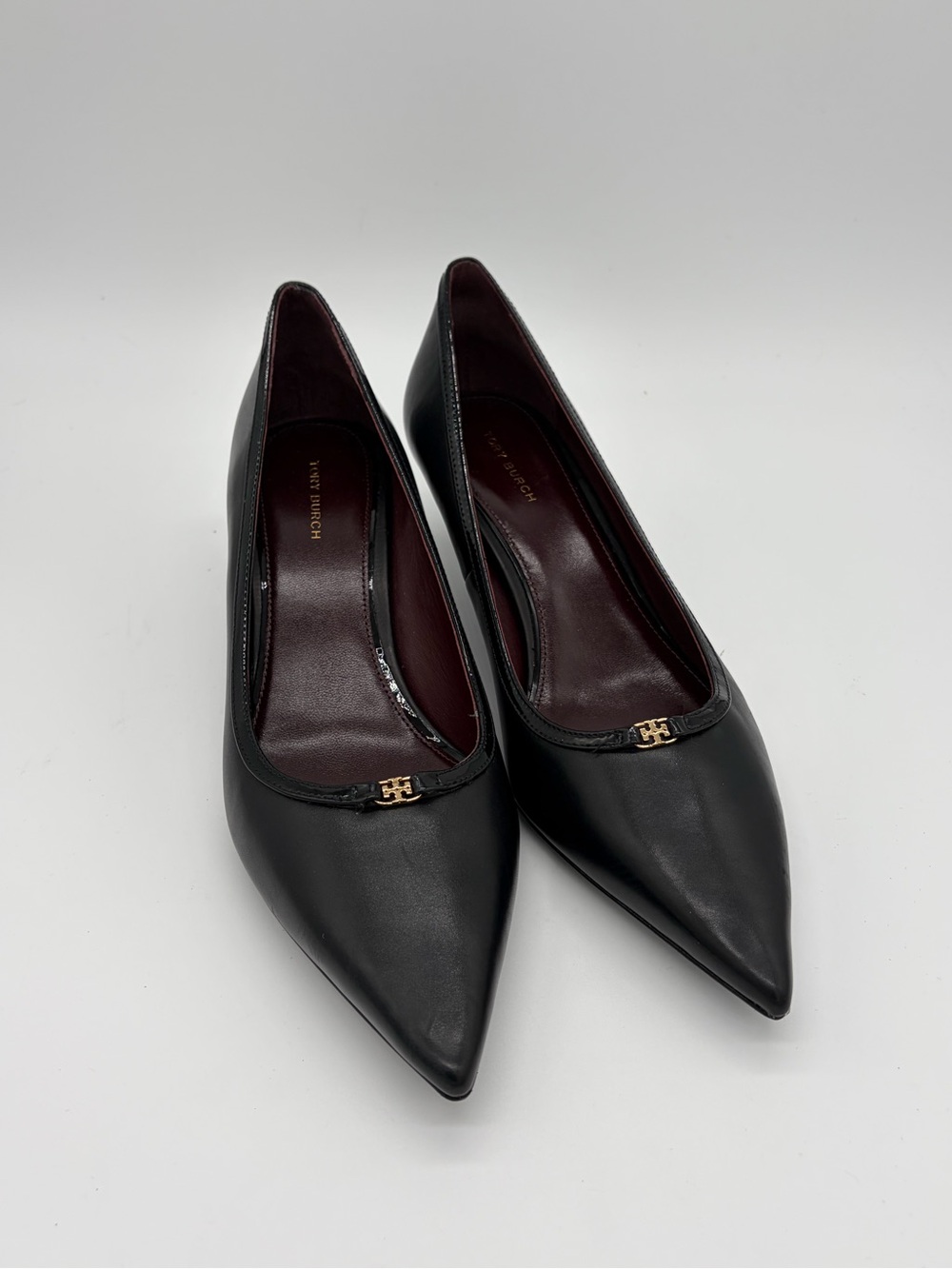 NIB Tory Burch Double T Buckle Pump 80mm Leather Pointed Black 8.5